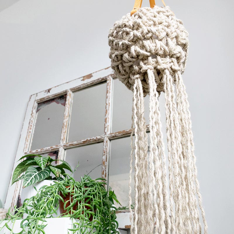 porta macetas colgante crochet yute