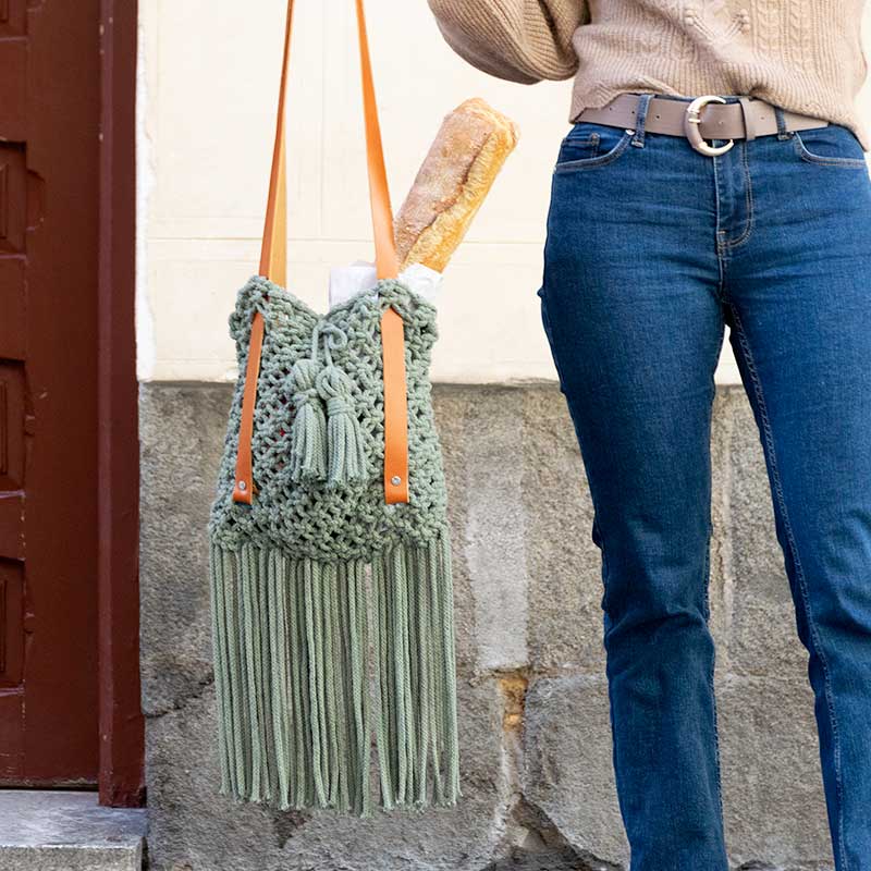 Bolso tote de macramé convertible mochila macrame color verde aguacate