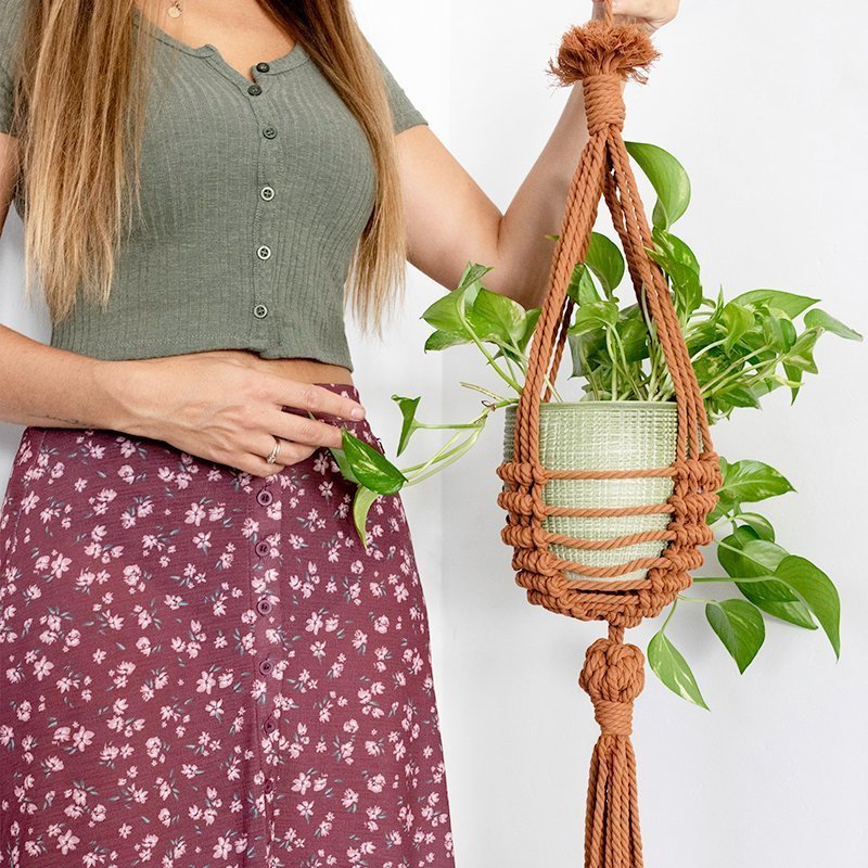 porta macetas colgante con bottle macrame